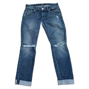 Hudson Bacara Blue Straight Leg Crop Jeans with Distressed Details Size 26